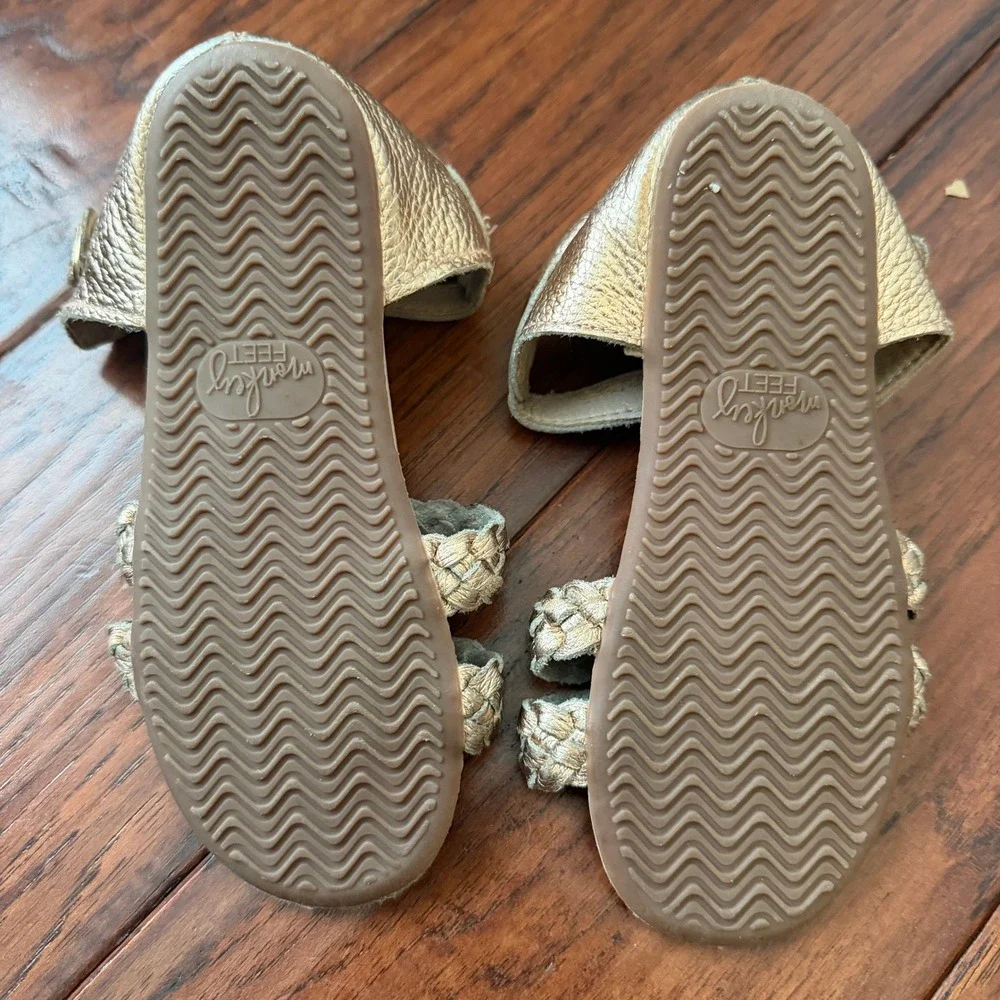 Monkey Feet Kids 11 Braided Leather Sandals Gold White Size 3-4Y Boho Summer‎